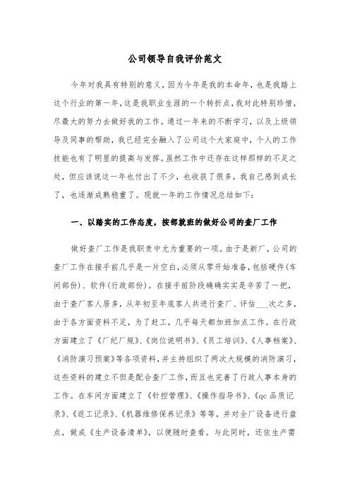 公司领导自我评价范文（2篇）