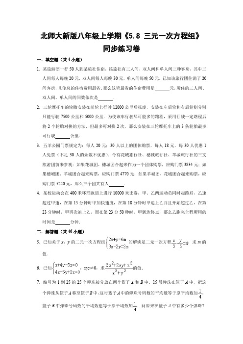 北师大新版八年级上学期《5.8 三元一次方程组》同步练习卷