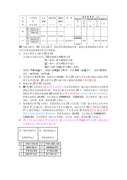 单交点圆曲线主点桩号和坐标计算方法