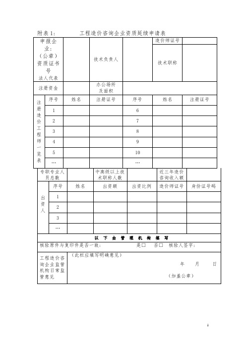 工程造价咨询企业资质延续申请表_2