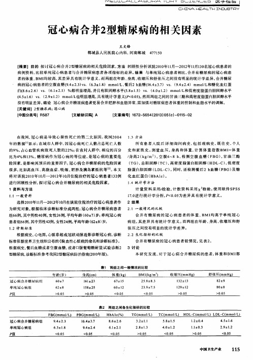 冠心病合并2型糖尿病的相关因素