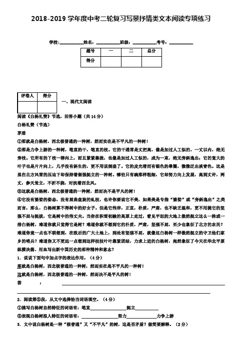 中考语文二轮专项练习【专题4】写景抒情类文本阅读(12页,含解析)