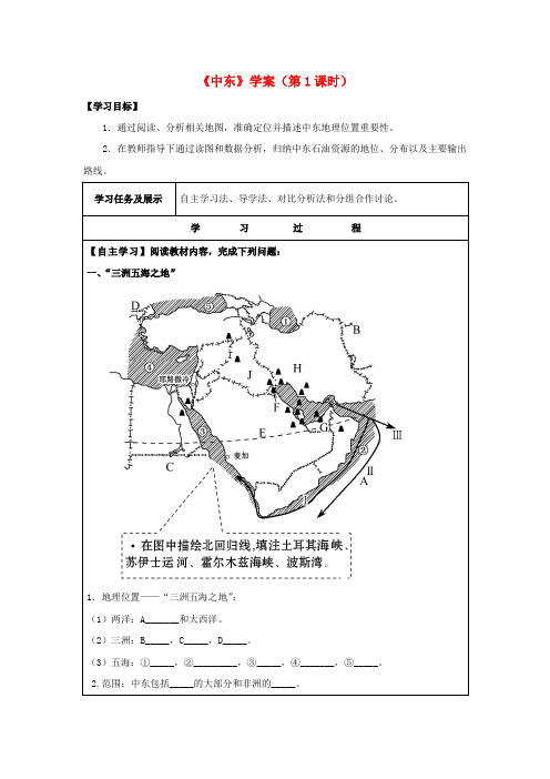 七年级地理下册 8.1《中东》(第1课时)学案(无答案)(新版)新人教版
