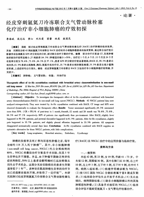 经皮穿刺氩氦刀冷冻联合支气管动脉栓塞化疗治疗非小细胞肺癌的疗效初探