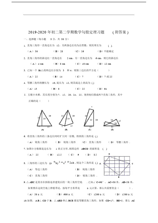 中小学初二第二学期数学勾股定理习题附答案.doc