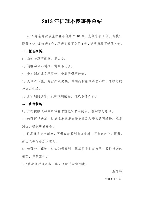 2013年护理不良事件总结