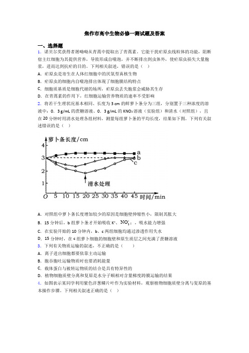 焦作市高中生物必修一测试题及答案