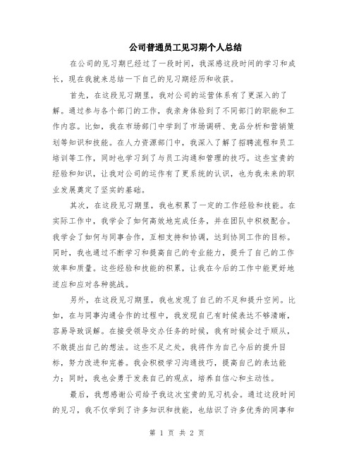 公司普通员工见习期个人总结