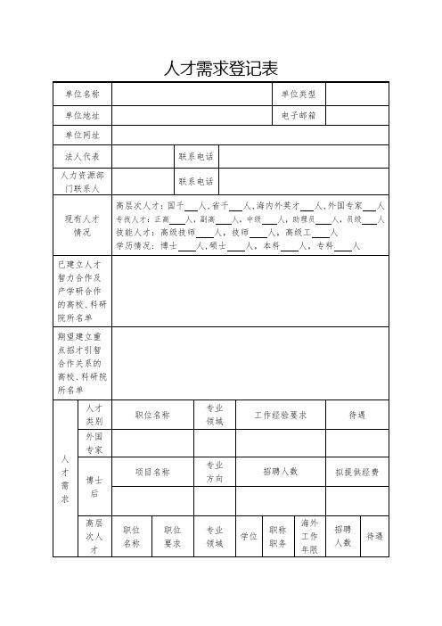 人才需求登记表