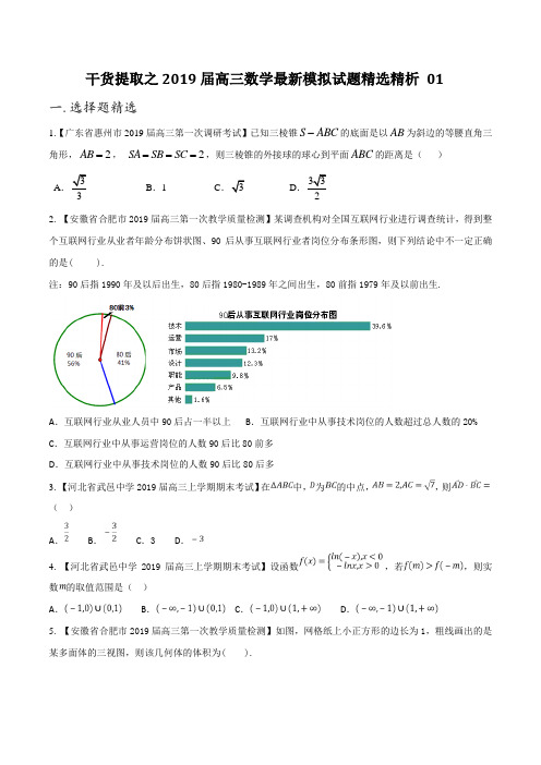 干货提取01(第一篇)- 干货提取之2019届高三数学最新模拟试题精选精析(原卷版)