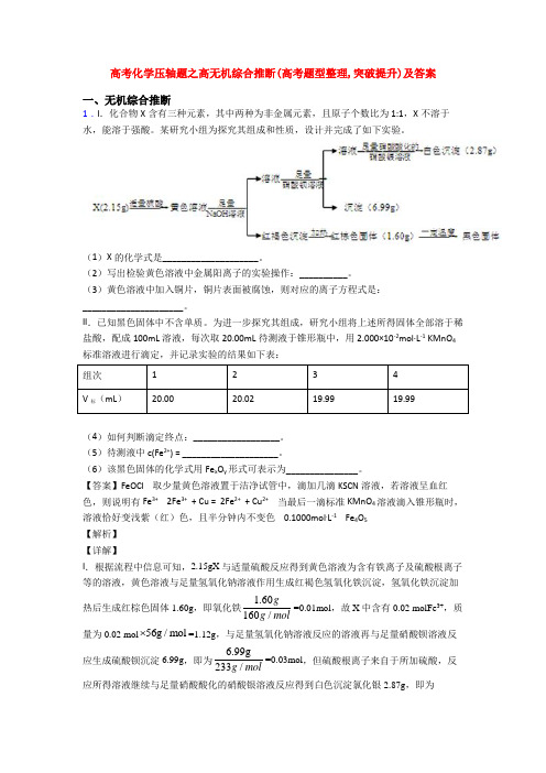 高考化学压轴题之高无机综合推断(高考题型整理,突破提升)及答案