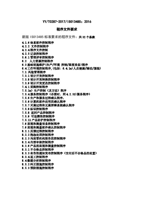 新版ISO3485程序文件清单