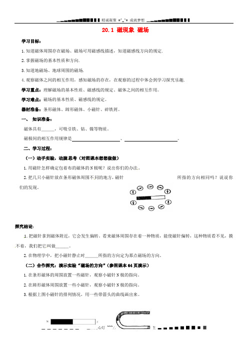 河南省虞城县第一初级中学九年级物理全册 20.1 磁现象 磁场(第2课时)复习学案(无答案)(新版)新人教版