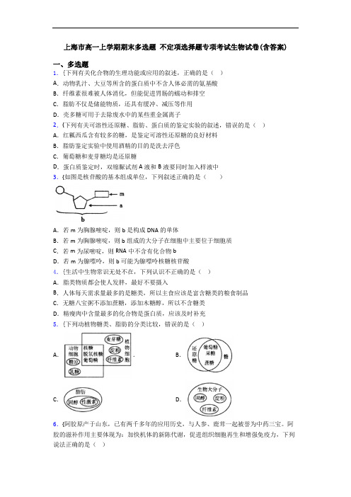 上海市高一上学期期末多选题 不定项选择题专项考试生物试卷(含答案)