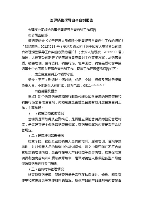 治理销售误导自查自纠报告