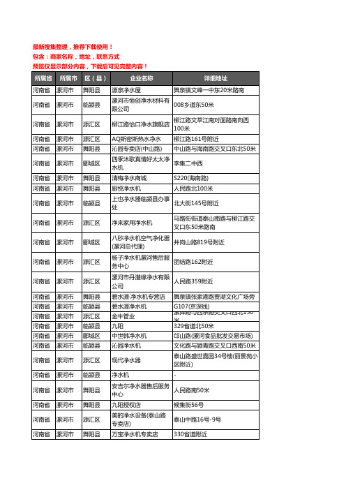 新版河南省漯河市净水器企业公司商家户名录单联系方式地址大全67家