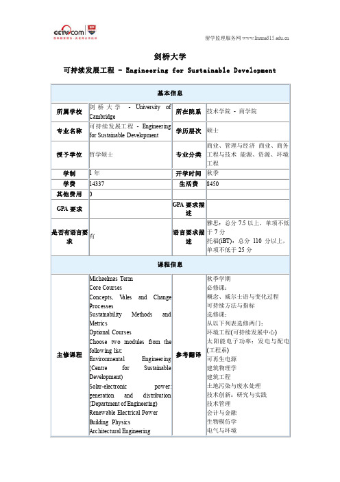 剑桥大学可持续发展工程硕士