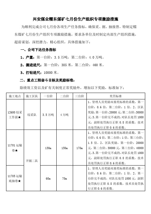 糯东煤矿七月份生产组织措施(2017.71)