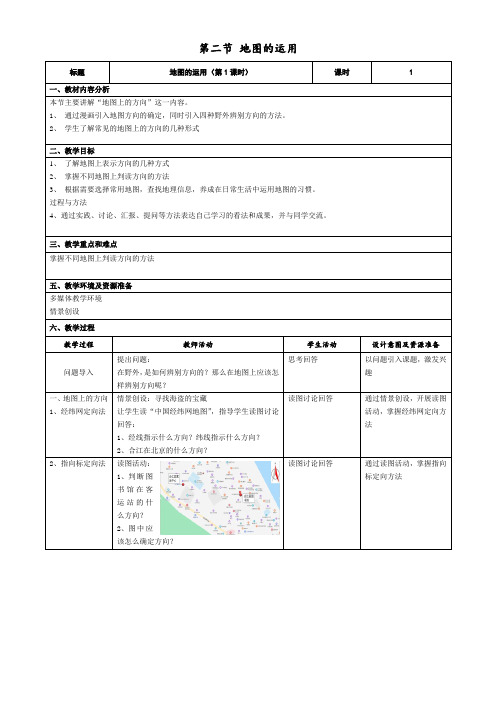 初中地理广东人民七年级上册 学用地图粤教版七年级上册地理 地图的运用 教案