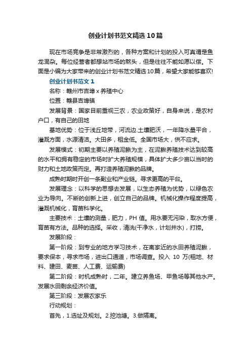 创业计划书范文精选10篇2023