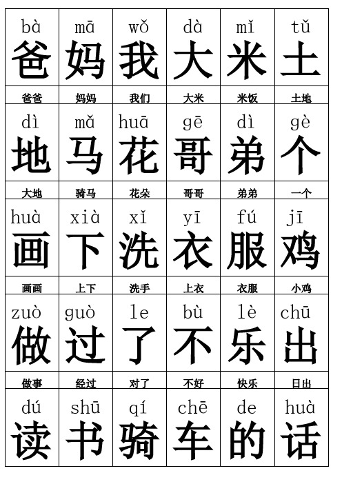 人教版一年级(上)生字表(拼音)