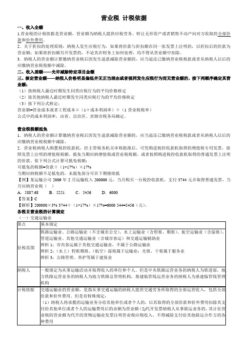 营业税计税依据及相关管理规定