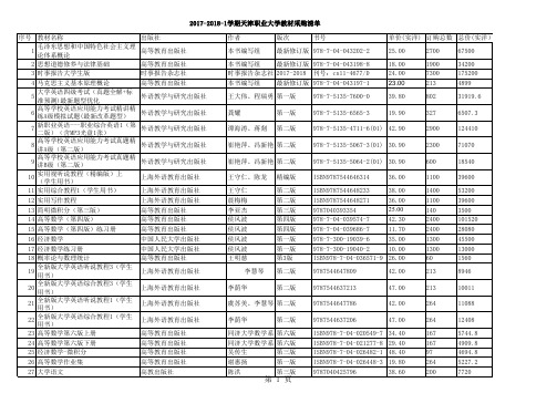 2017-2018-1学期天津职业大学教材采购清单