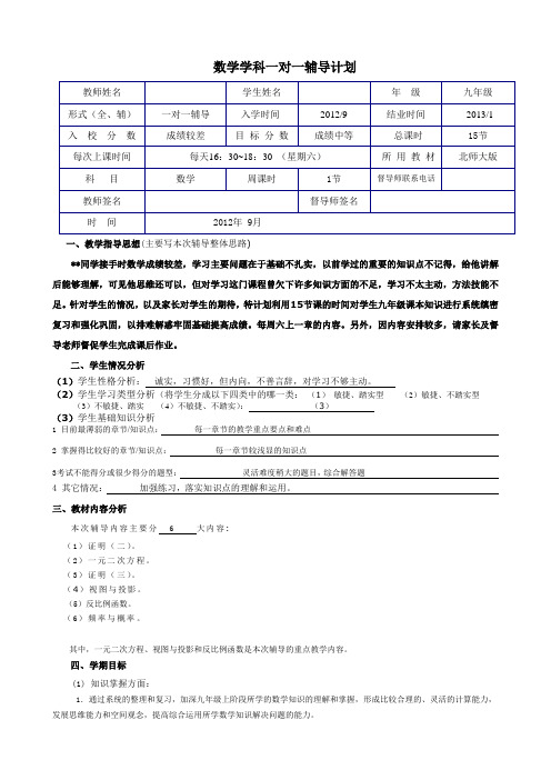 1111数学学科一对一辅导计划