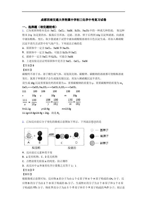 成都西南交通大学附属中学初三化学中考复习试卷