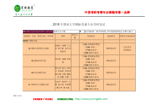 2016年暨南大学国际关系专业考研复试线复试科目复试方案复试经验分享