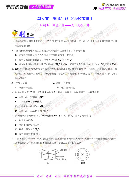 狂刷14 能量之源——光与光合作用-学易试题君之小题狂刷君2019学年高一生物人教版(必修1)(原卷版)