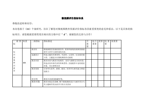 教育微课 问卷调查微视频评价指标体系