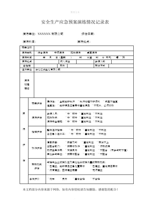 安全生产应急预案演练情况记录表