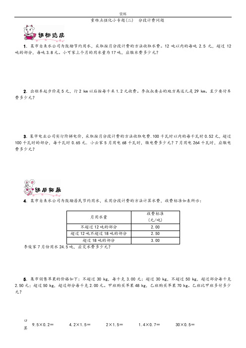 重难点强化小专题(二) 分段计费问题