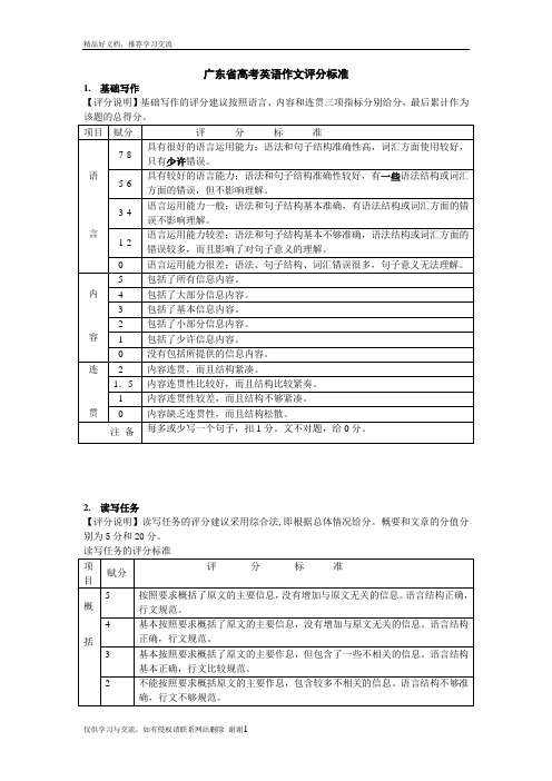 最新广东省高考英语作文评分标准