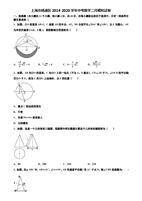 上海市杨浦区2019-2020学年中考数学二月模拟试卷含解析