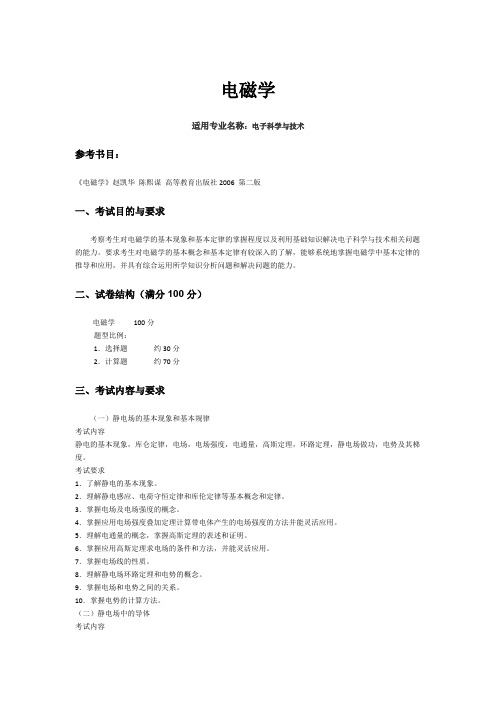 哈尔滨理工大学《电磁学》2020年考研专业课复试大纲