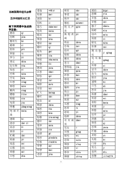 苏教版高中语文必修五字词音形义汇总