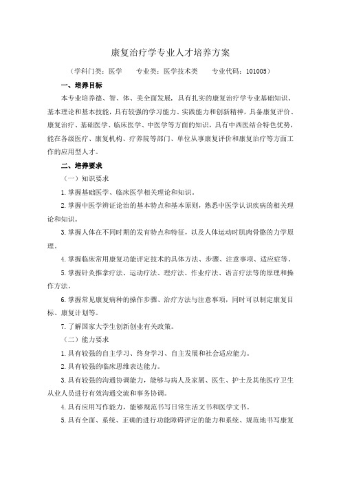 山东协和学院康复治疗学专业人才培养方案