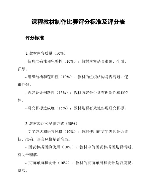 课程教材制作比赛评分标准及评分表