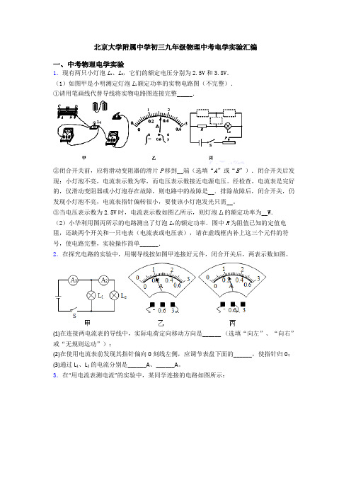 北京大学附属中学初三九年级物理中考电学实验汇编