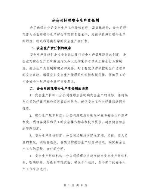 分公司经理安全生产责任制(四篇)