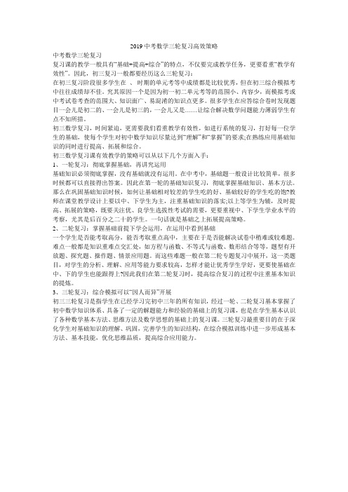 2019中考数学三轮复习高效策略