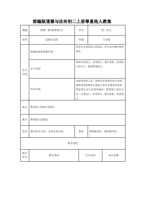 部编版道德与法治初二上册尊重他人教案