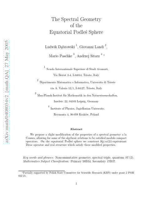 The Spectral Geometry of the Equatorial Podles Sphere