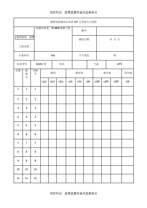 电梯绝缘电阻测试记录表