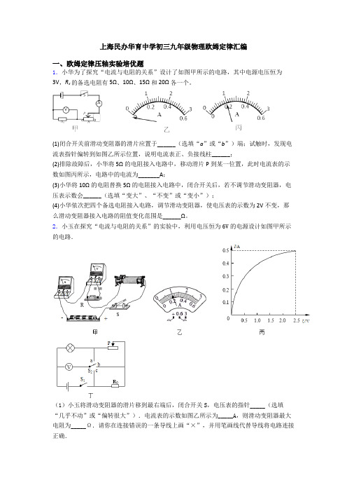 上海民办华育中学初三九年级物理欧姆定律汇编