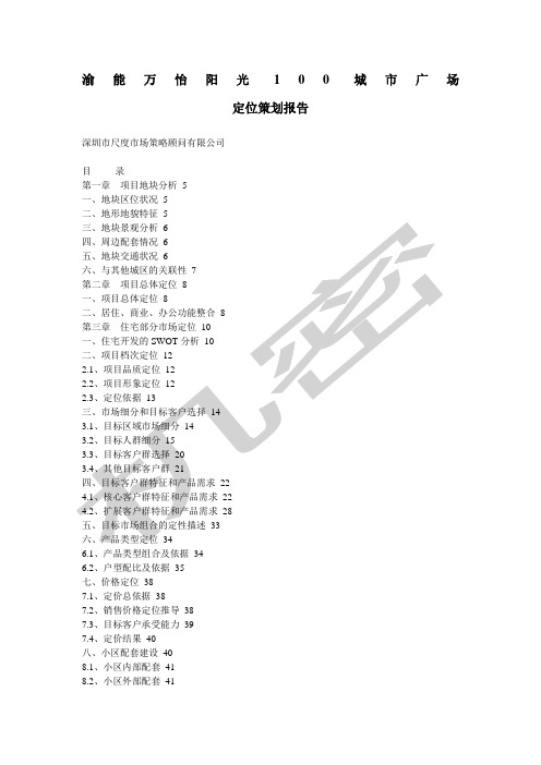 重庆渝能万怡阳光城市广场定位策划报告