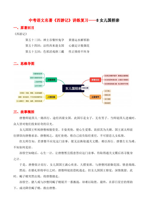 中考语文名著《西游记》讲练复习——09《女儿国招亲》