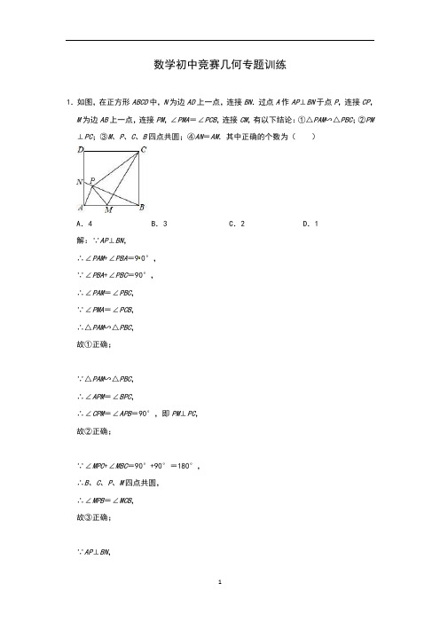 数学初中竞赛几何专题训练(含答案)